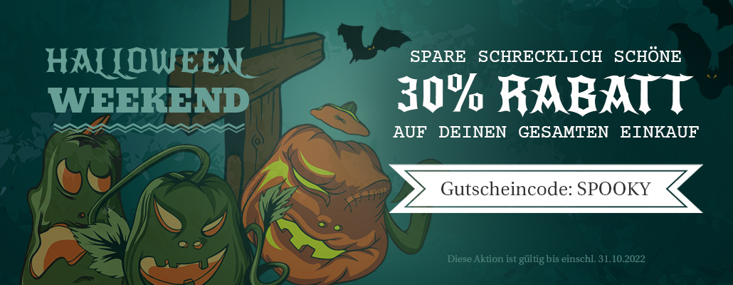 Halloween-Weekend im Shop mit 30 % Rabatt auf den gesamten Einkauf